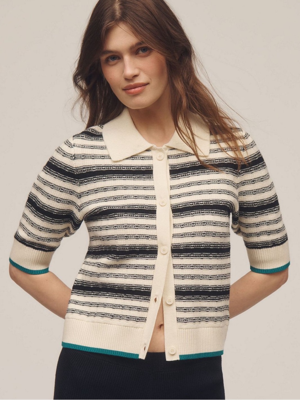 Anthropologie Maeve Collared Cropped Cardigan Sweater Large NWT